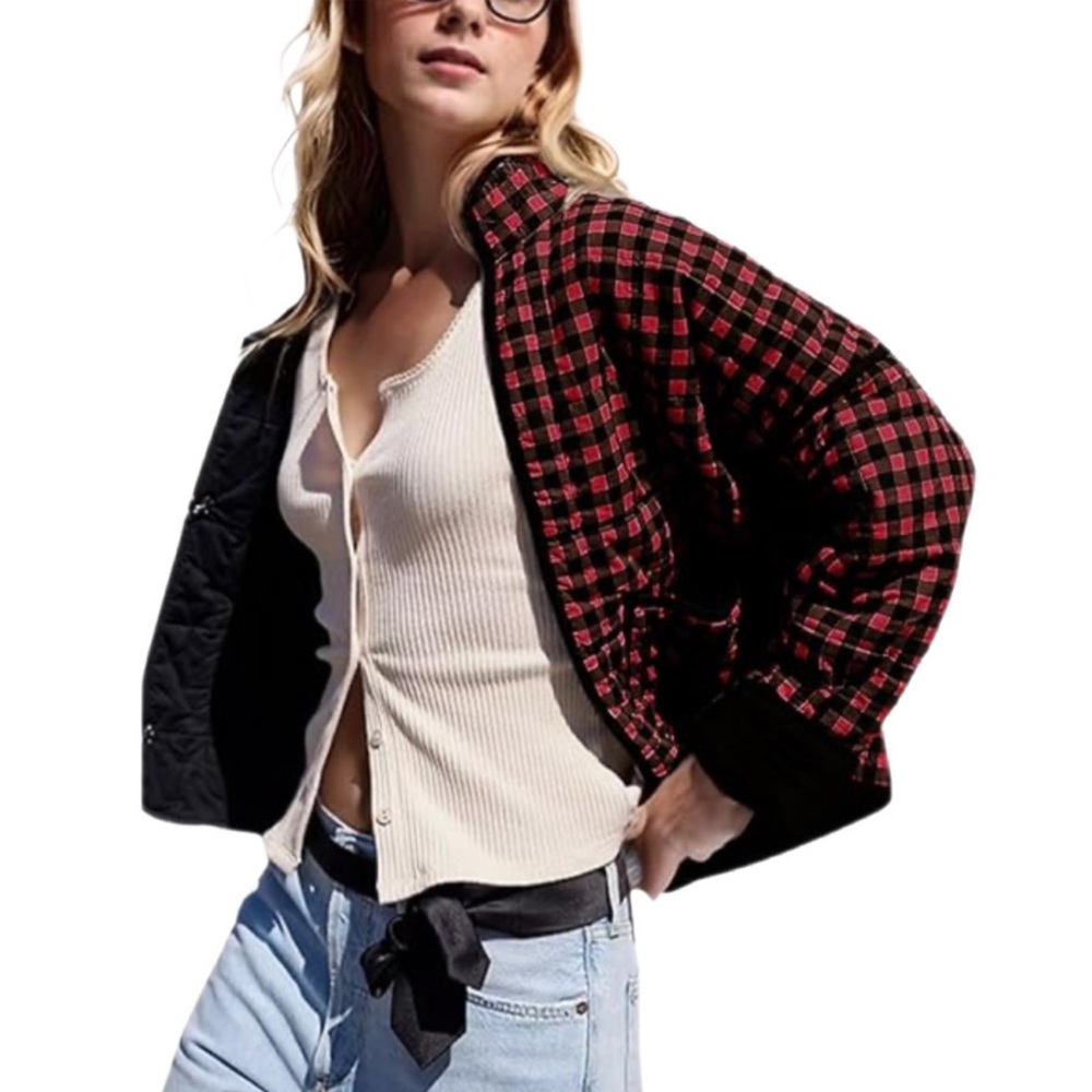 Omoone Cropped Quilted Jacket Printed LightWeight Padded Puffer Coat NWT Size S